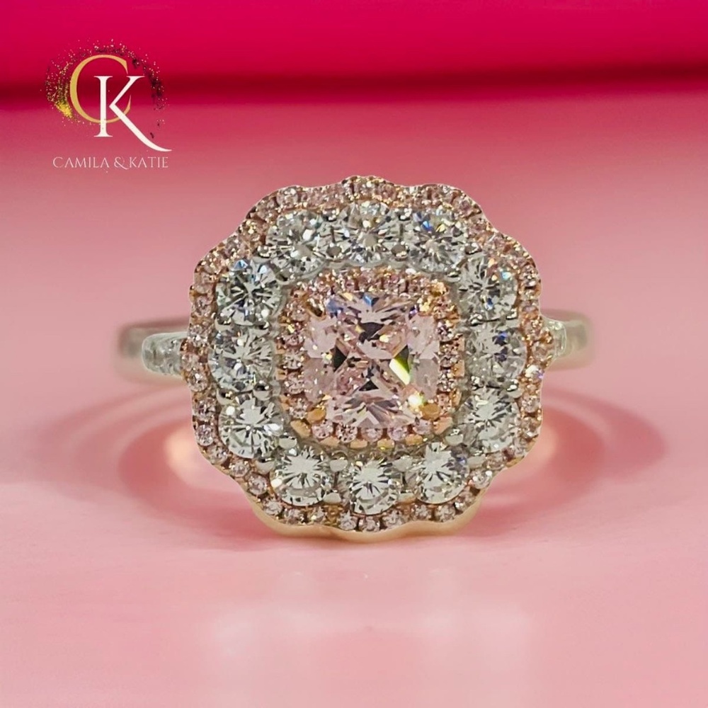 Pink Flower Lab Diamond Engagement Ring - Pink Lab Diamond Cocktail Ring